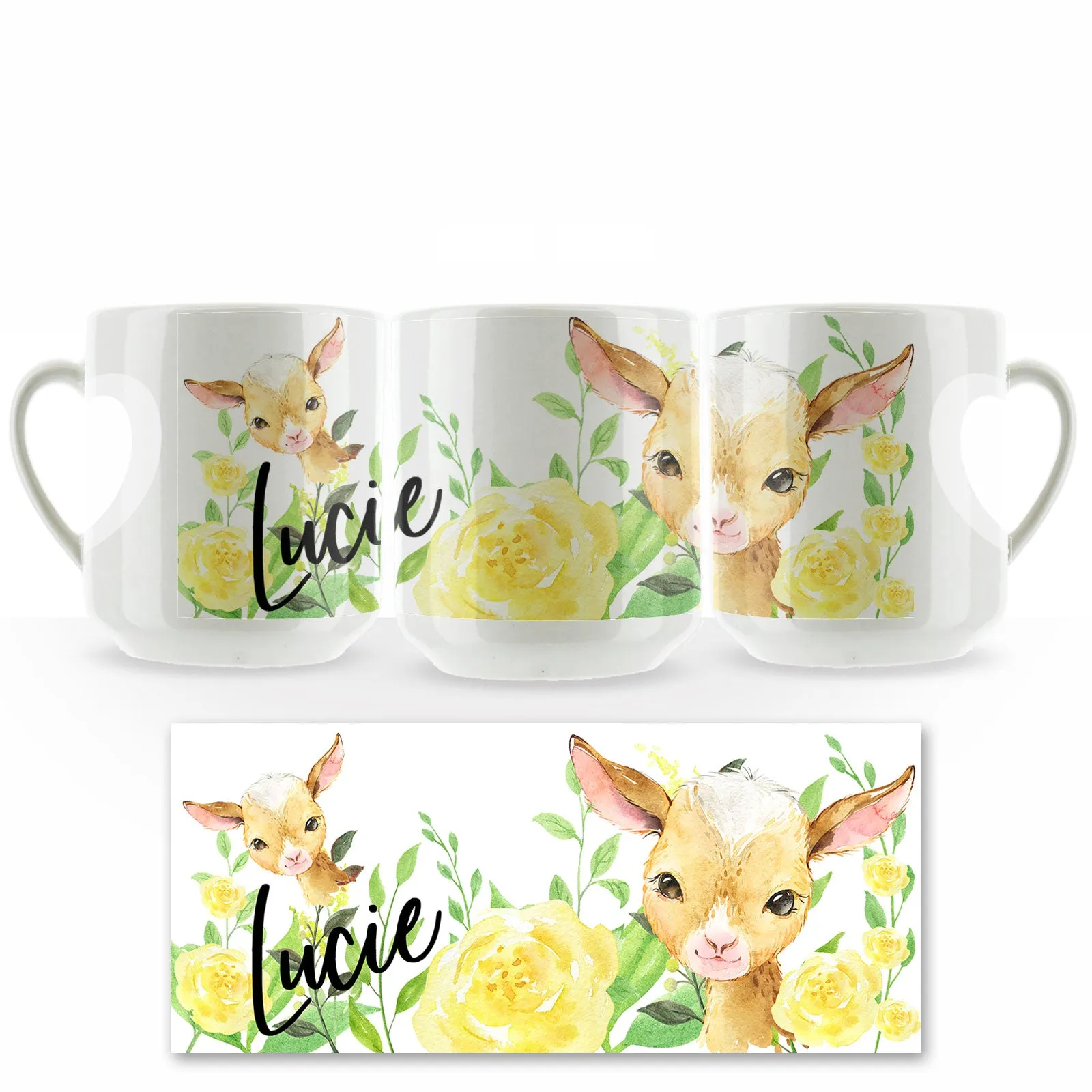 Personalised Mug with Stylish Text and Yellow Flower Goats