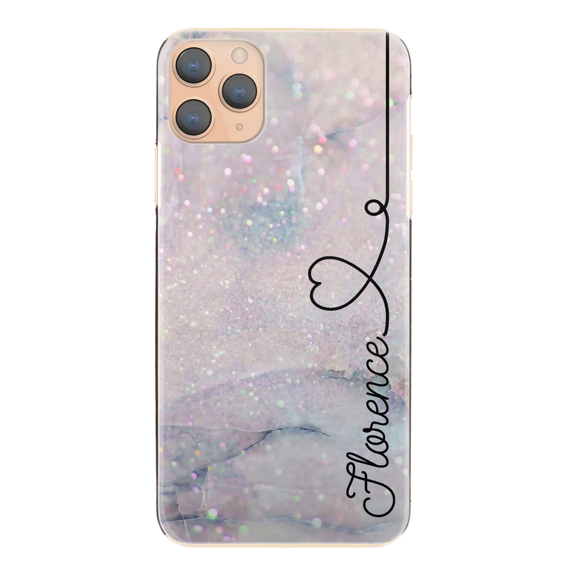 Personalised OnePlus Phone Hard Case with Stylish Text and Heart Line on Textured Glitter Effect