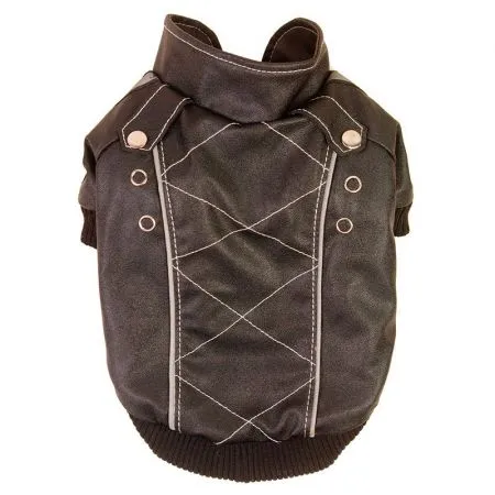 Pet Life Wuff-Rider Brown Leather Dog Bomber Jacket