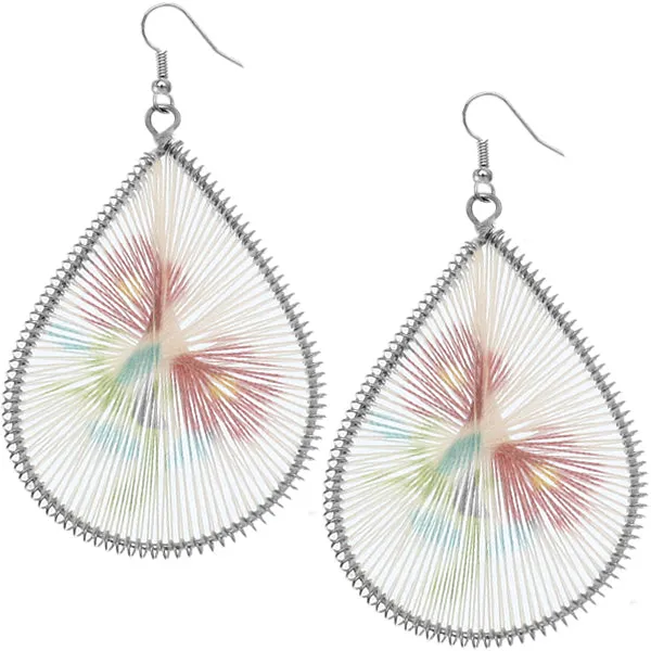 Pink Floral Woven Teardrop Dangle Earrings