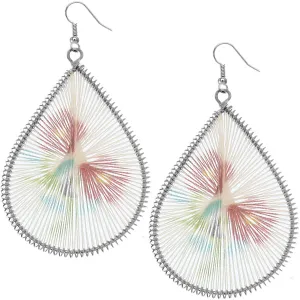 Pink Floral Woven Teardrop Dangle Earrings