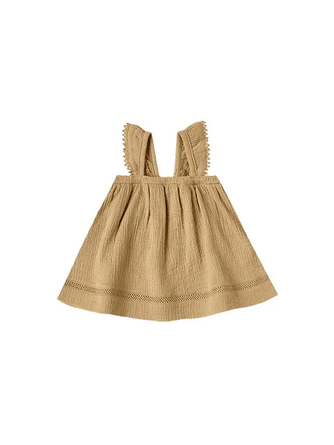 Quincy Mae Woven Ruffle Dress - Gold