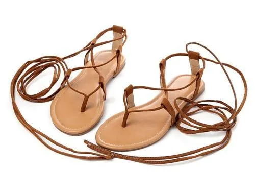 Roman Sandals  Multiple Cross-Strap tall knee high Bondage Thong Nubuck Women Sandals