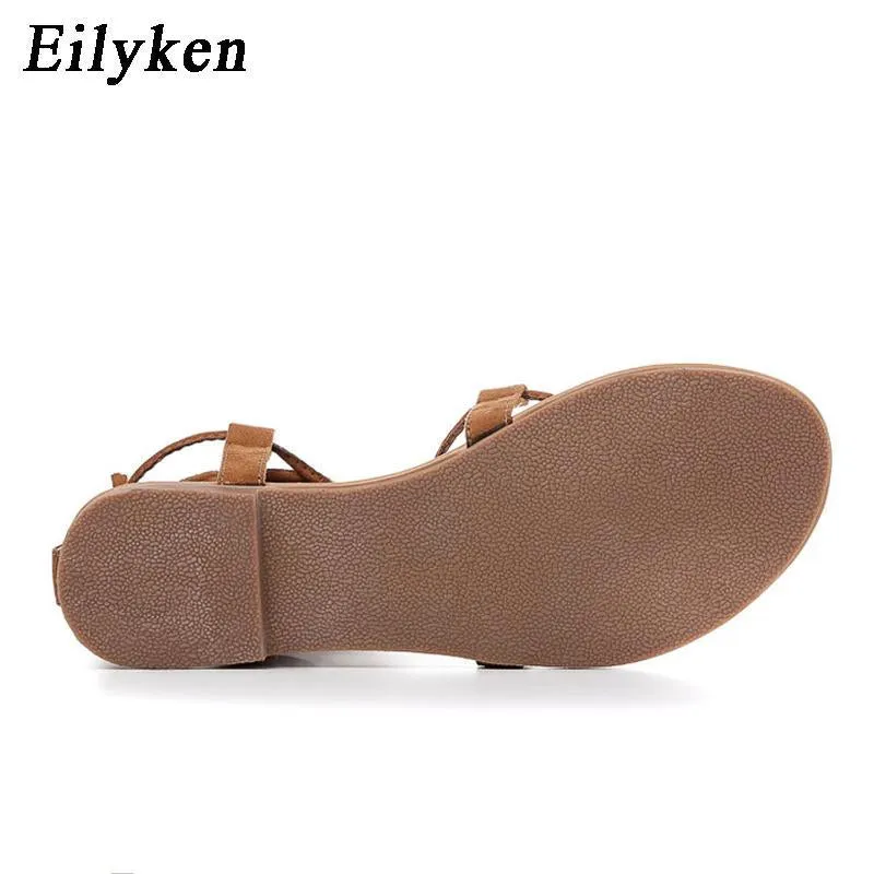 Roman Sandals  Multiple Cross-Strap tall knee high Bondage Thong Nubuck Women Sandals
