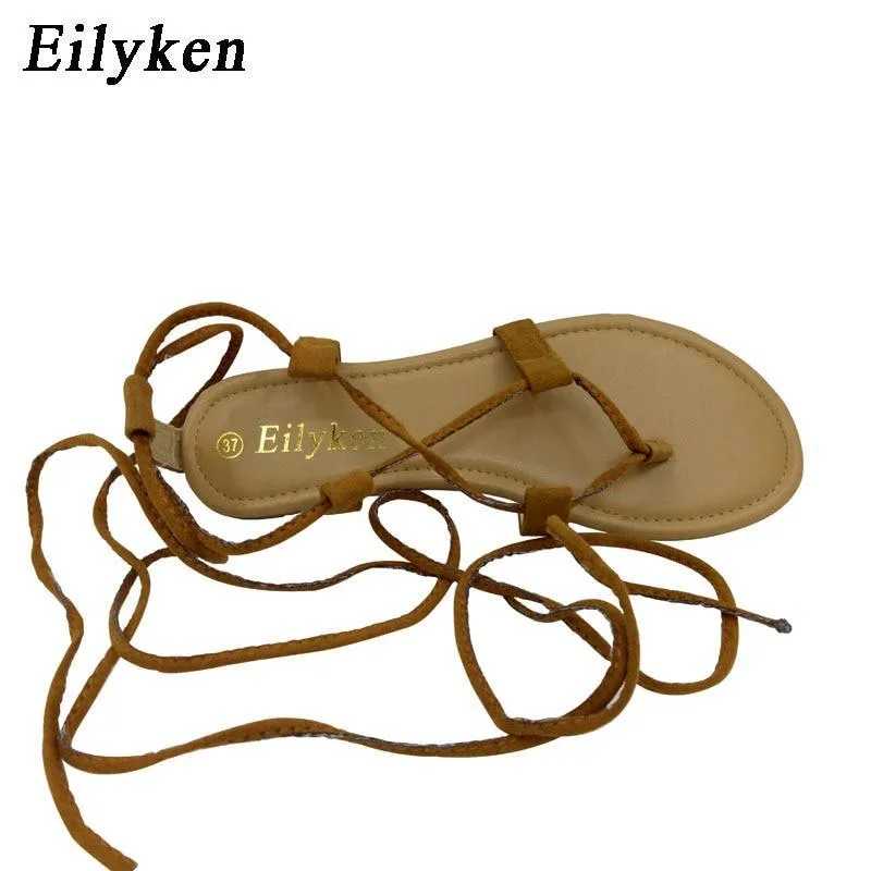 Roman Sandals  Multiple Cross-Strap tall knee high Bondage Thong Nubuck Women Sandals