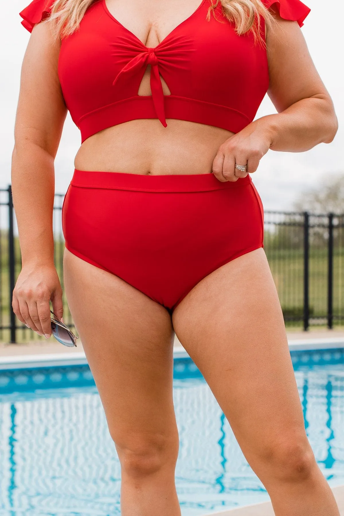 Sandy Shores High-Rise Swim Bottoms- Red
