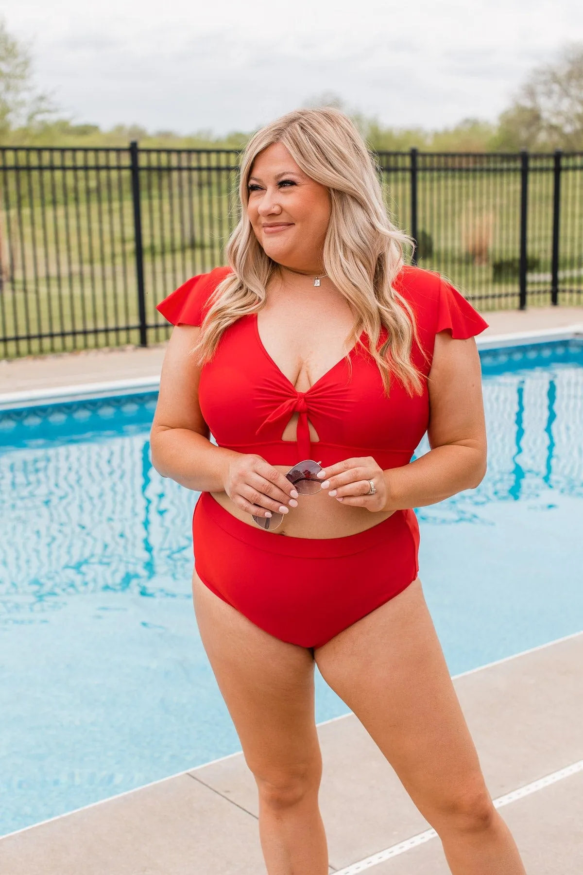 Sandy Shores High-Rise Swim Bottoms- Red