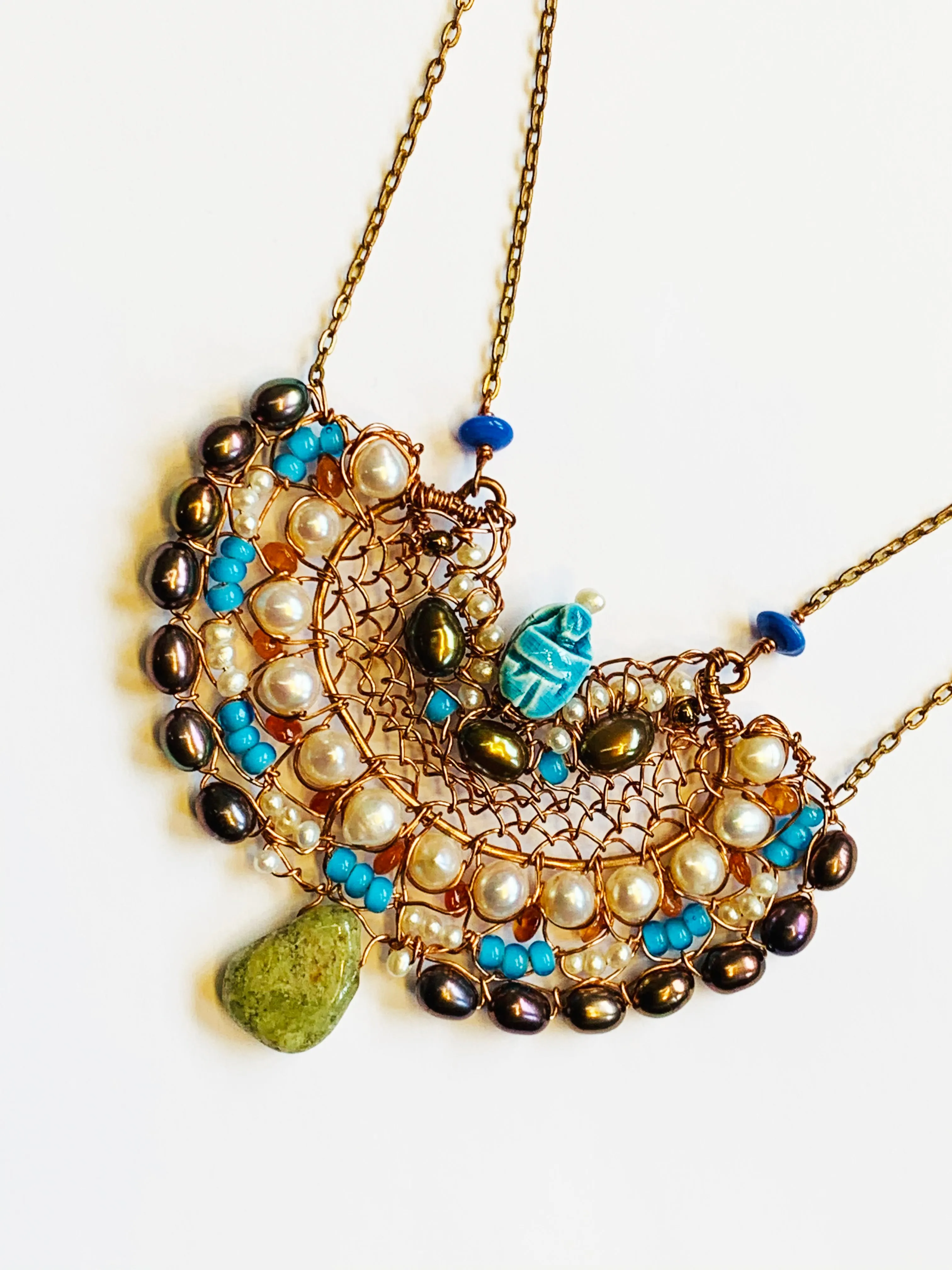 Scarab Rising Woven Copper Necklace