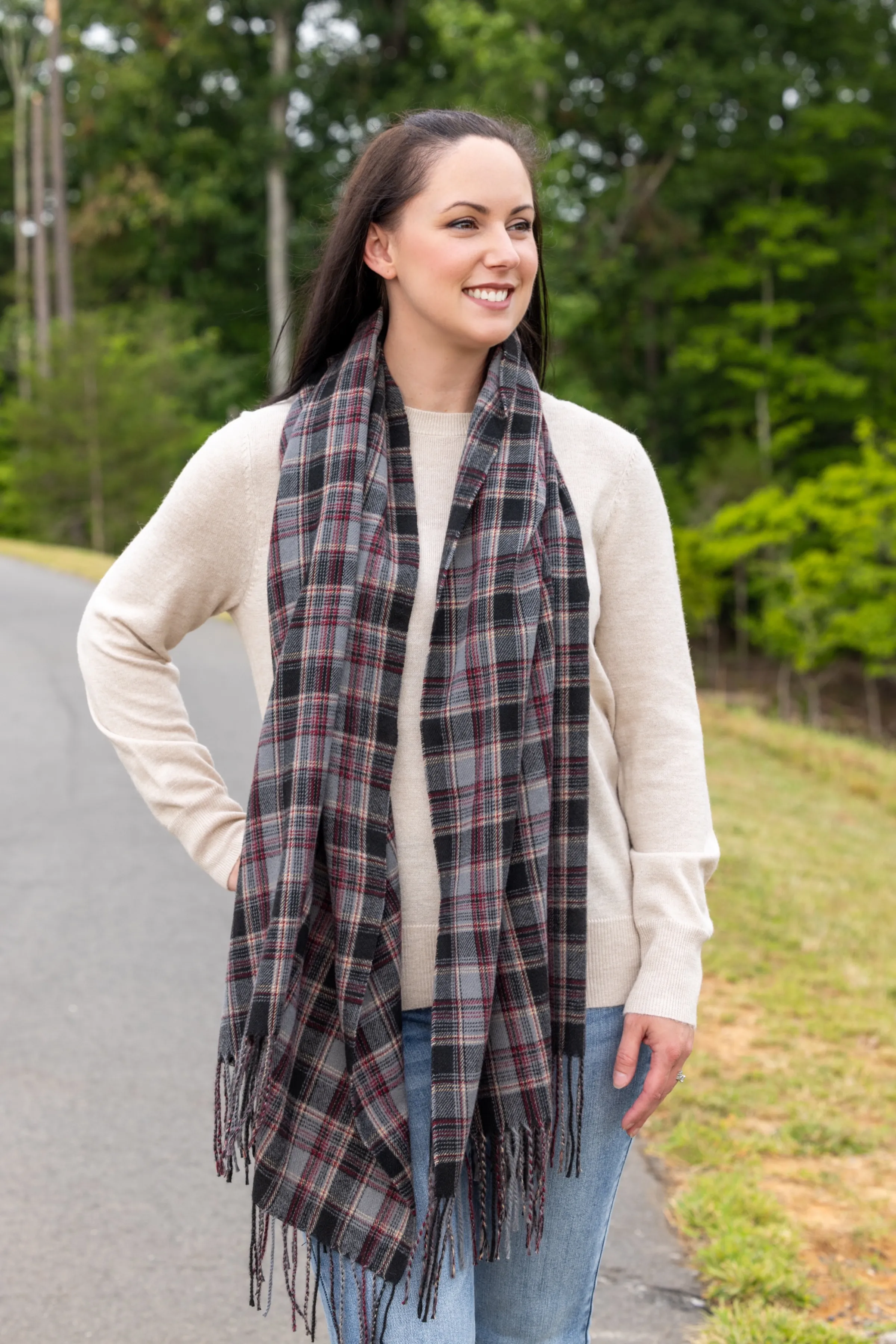 Scarf - Gray / Burgundy