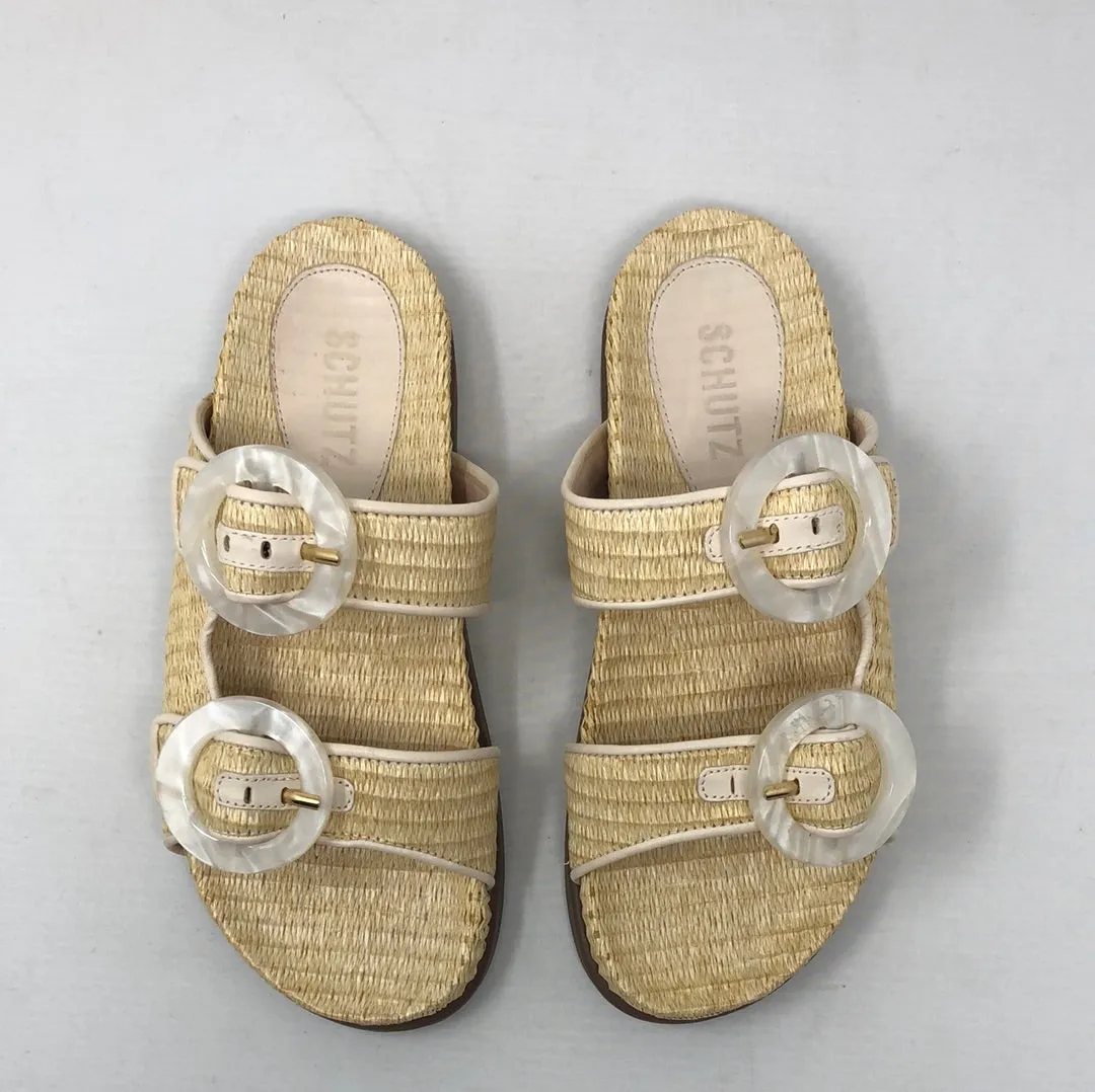 Schutz Tan Bamboo Woven "Birkenstocks"