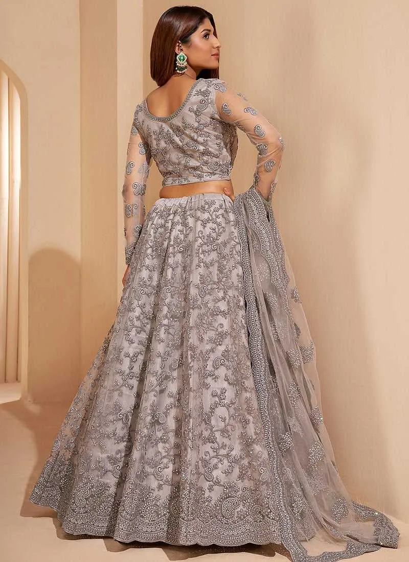 Silver Grey Floral Embroidered Stylish Lehenga Choli