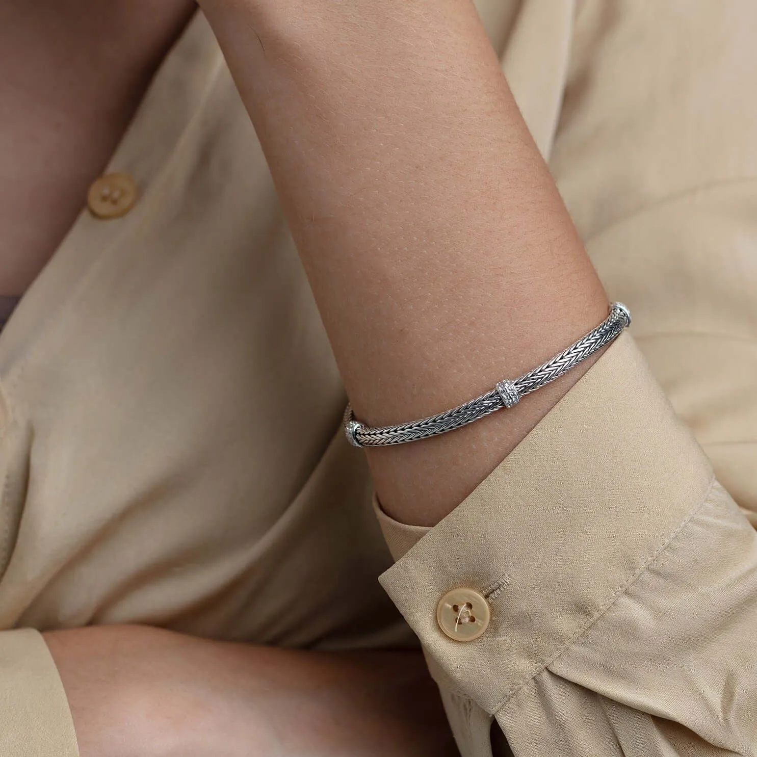 Silver Mini White Topaz Woven Bracelet