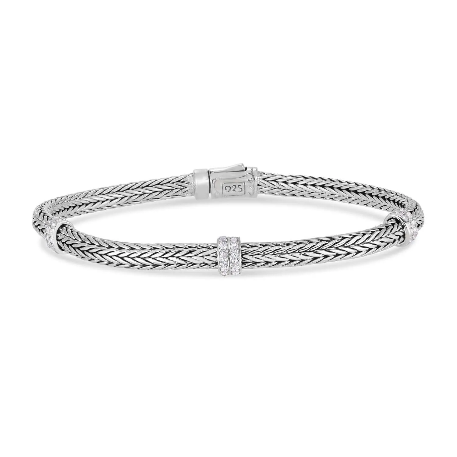 Silver Mini White Topaz Woven Bracelet