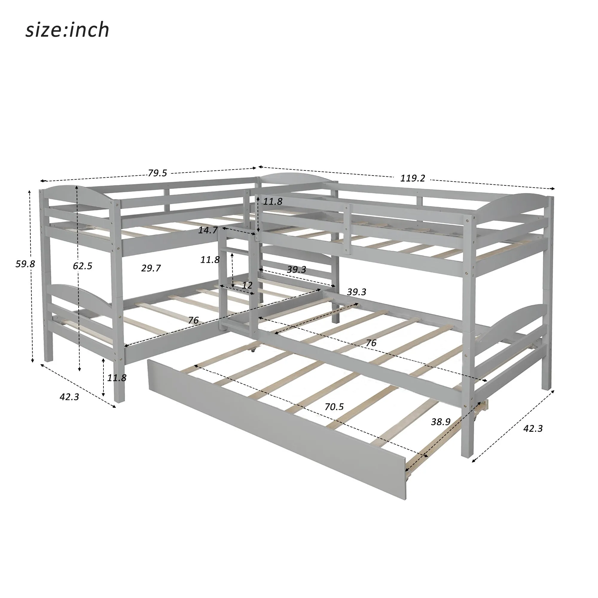 Simple Durable Twin L-Shaped Bunk With Trundle