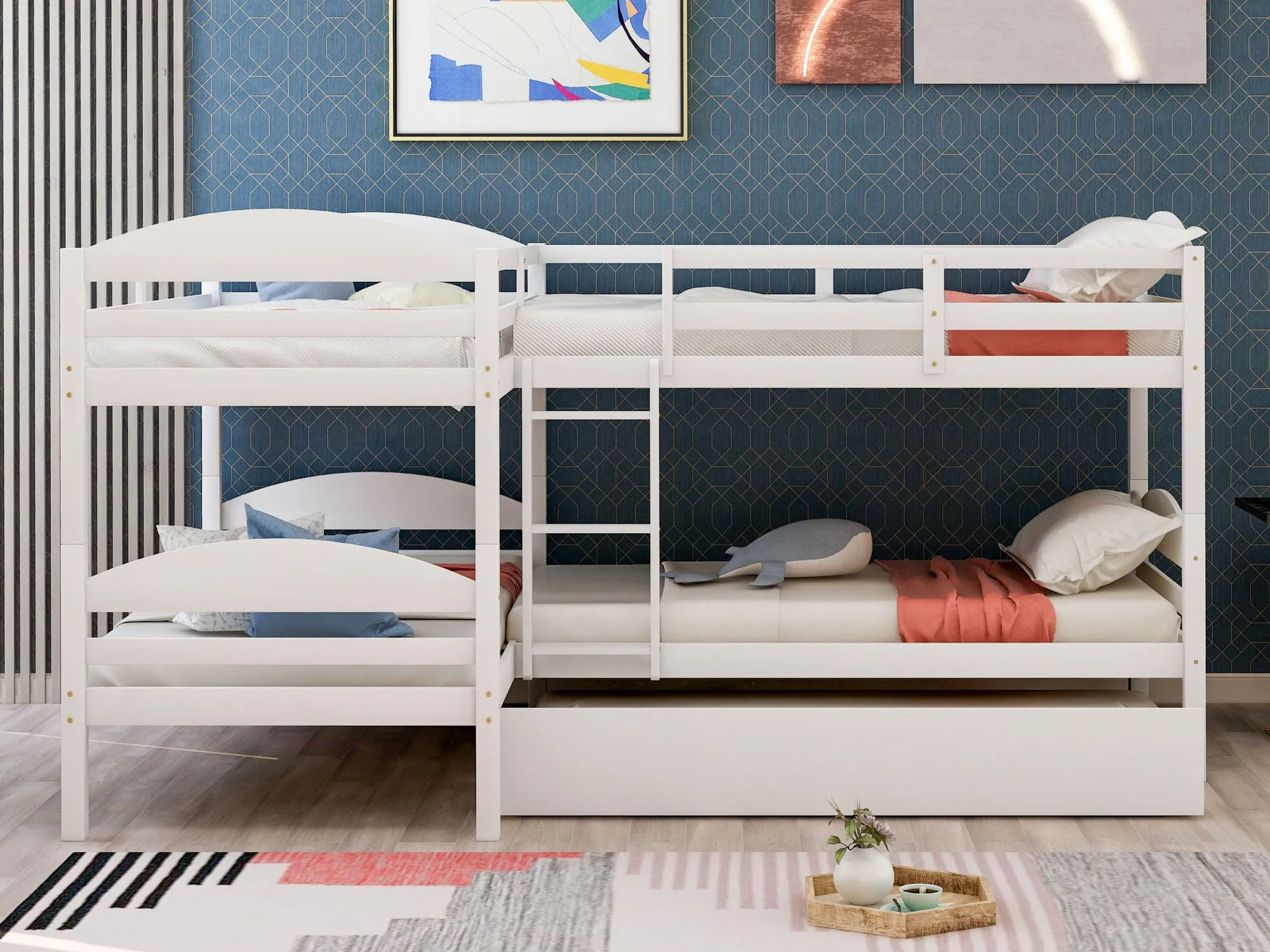Simple Durable Twin L-Shaped Bunk With Trundle