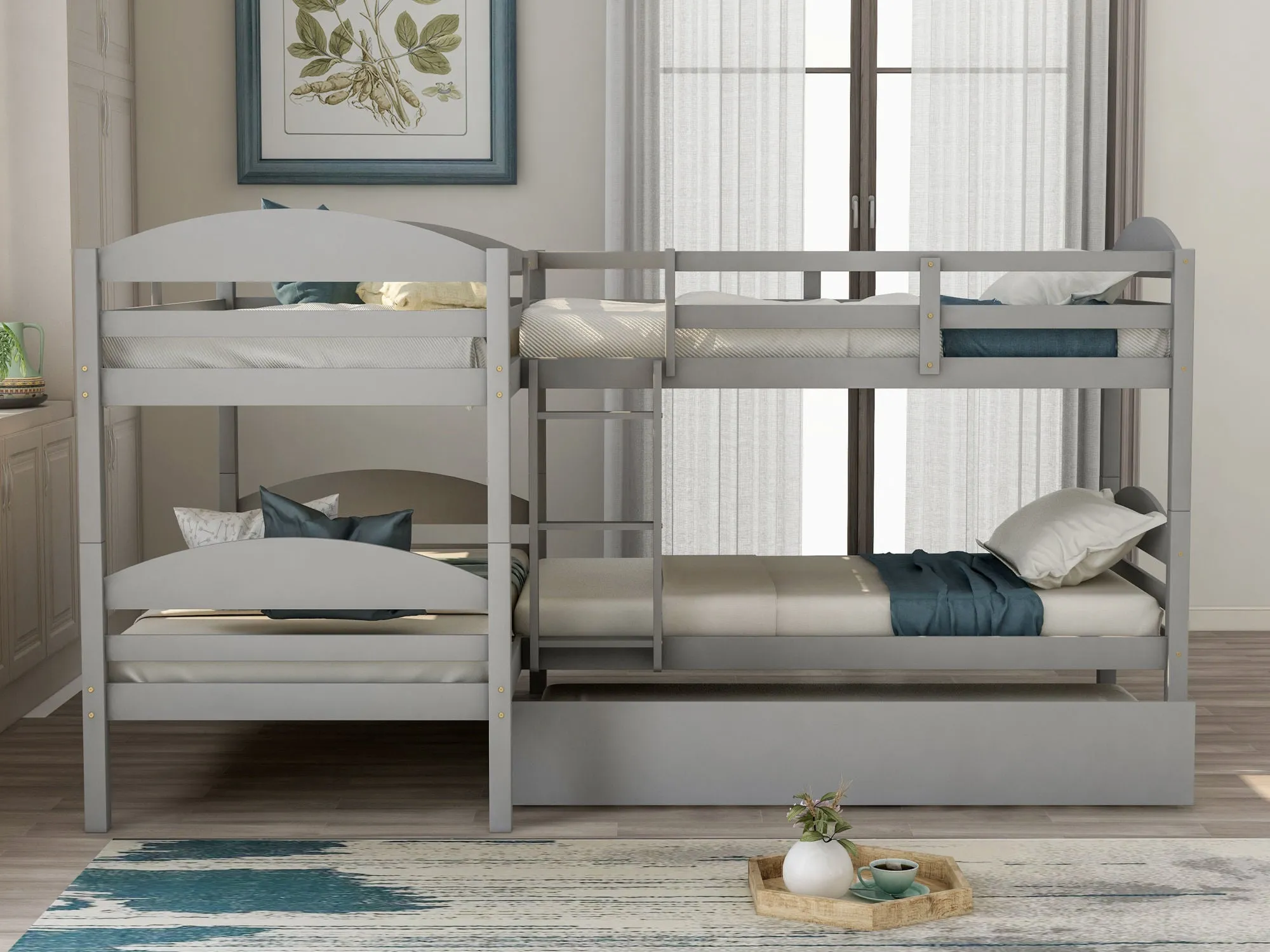 Simple Durable Twin L-Shaped Bunk With Trundle
