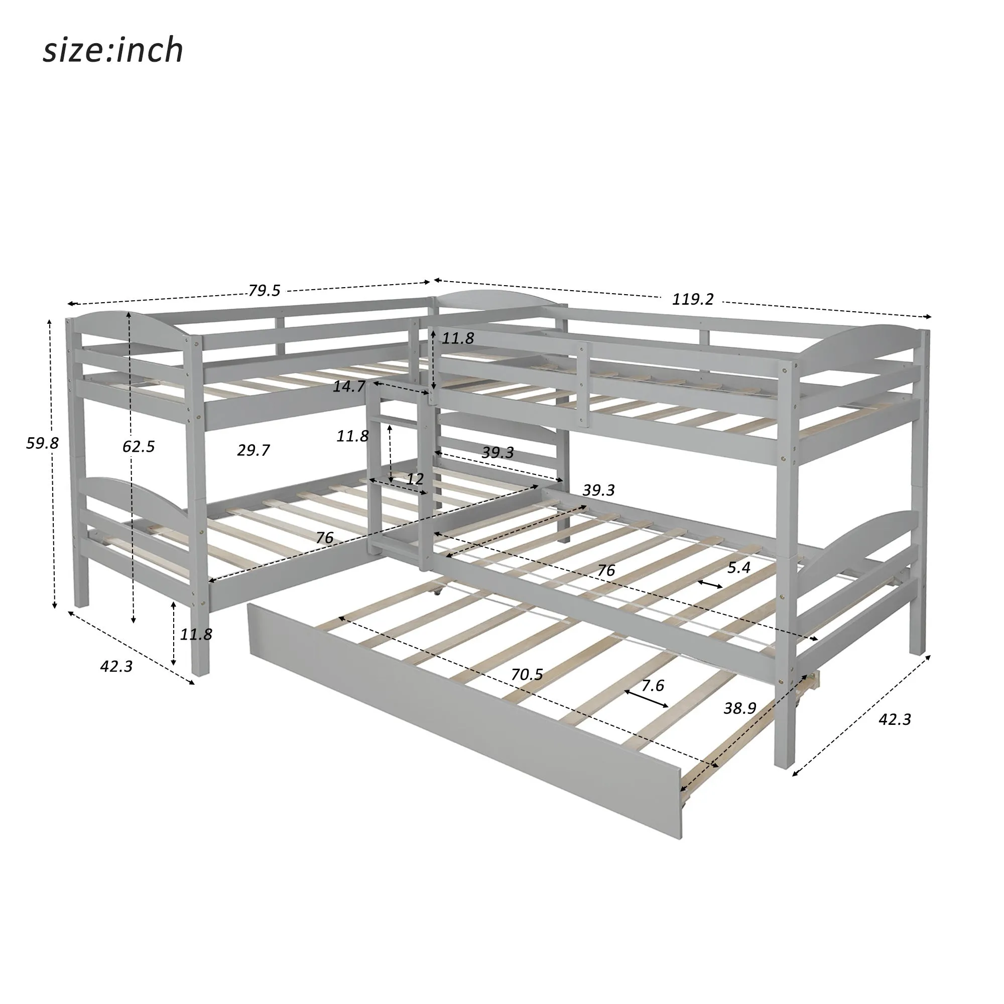 Simple Durable Twin L-Shaped Bunk With Trundle