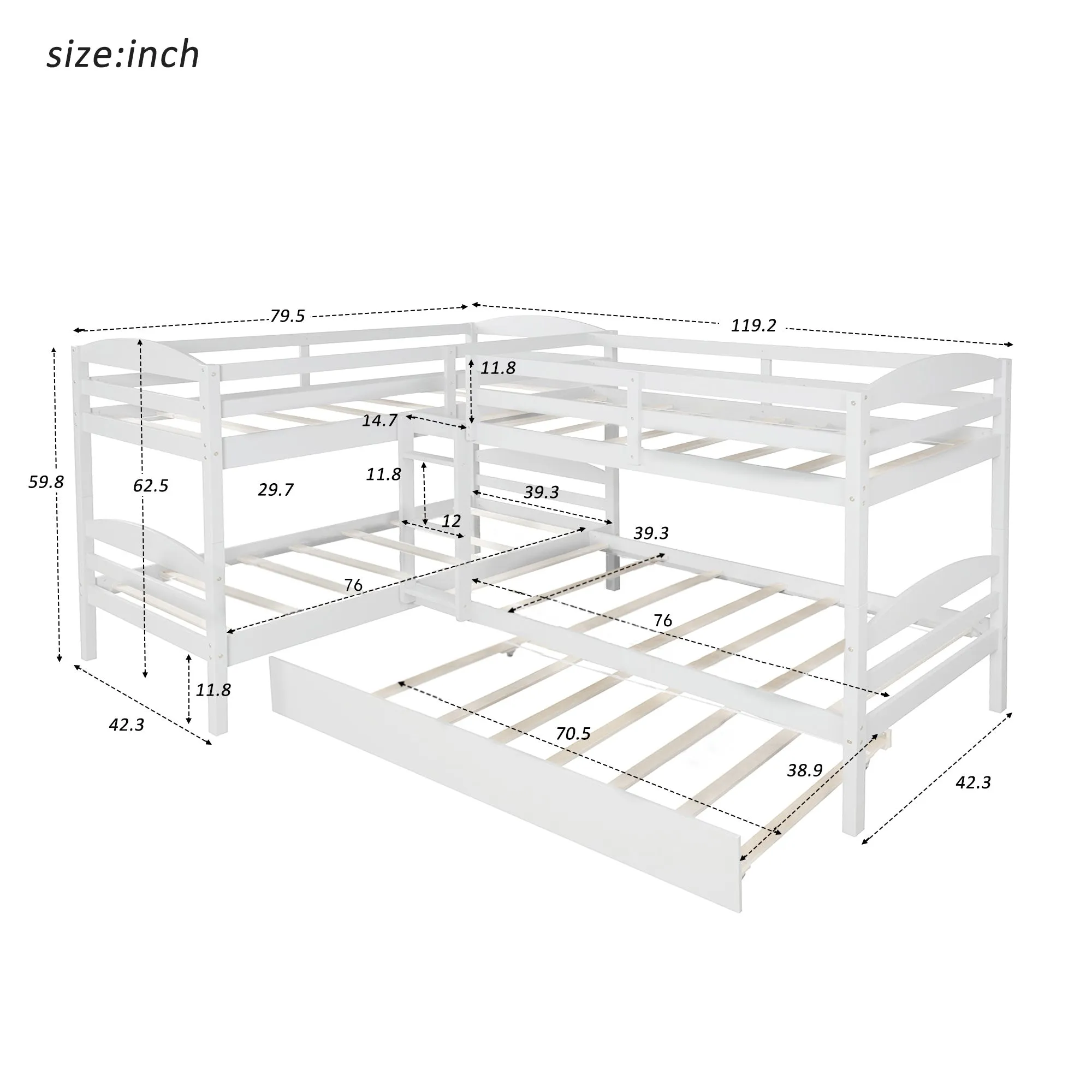 Simple Durable Twin L-Shaped Bunk With Trundle