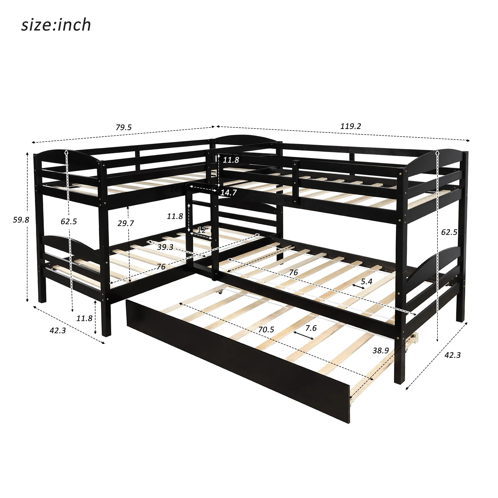 Simple Durable Twin L-Shaped Bunk With Trundle