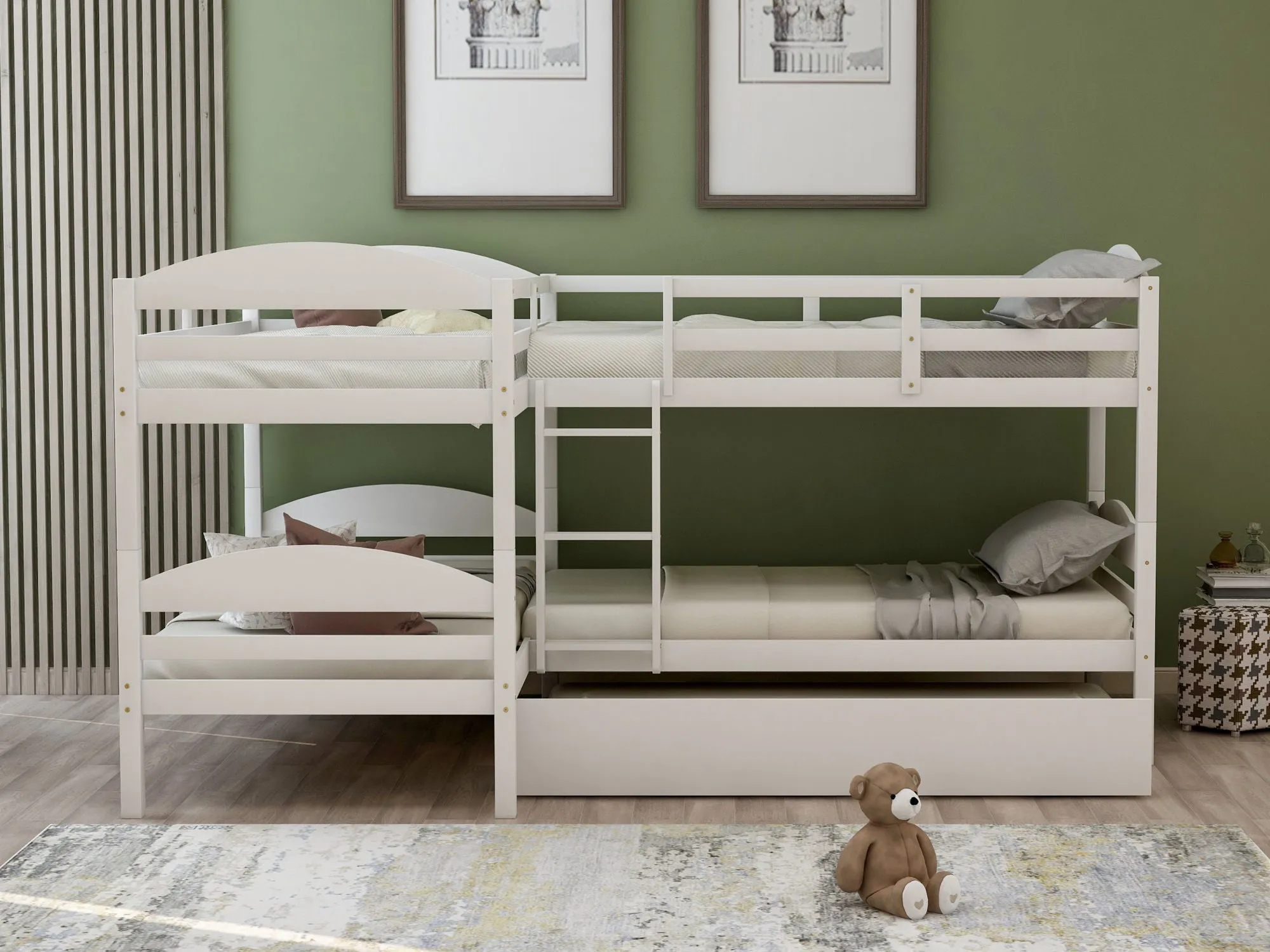 Simple Durable Twin L-Shaped Bunk With Trundle