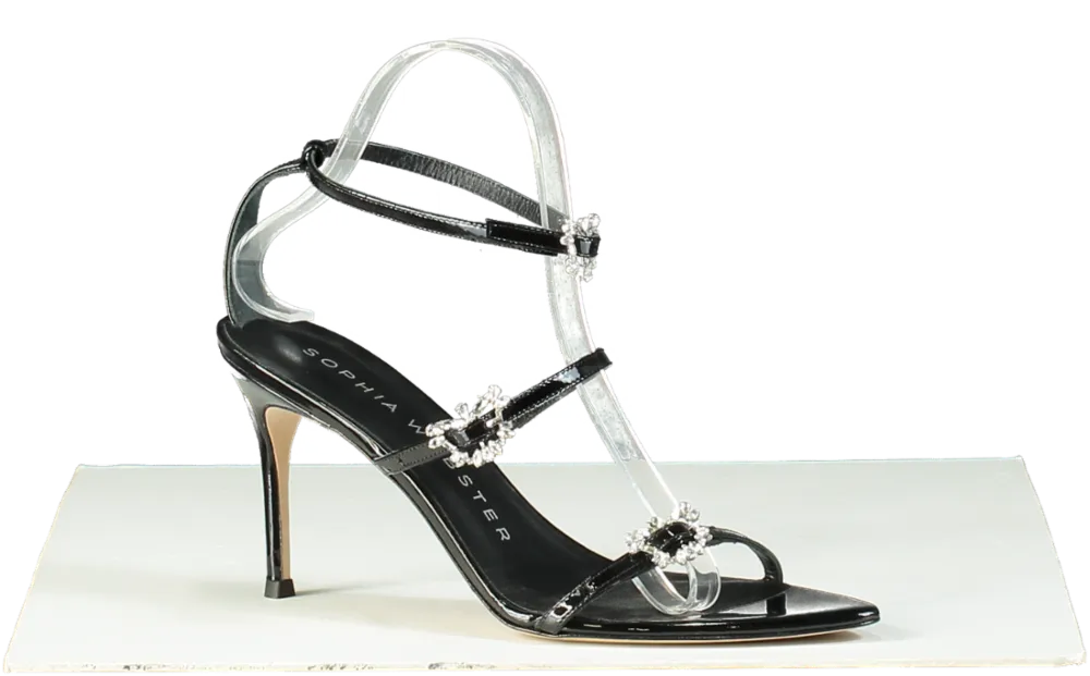 Sophia Webster Black Grace High-Heeled Sandals with Jewelled Straps UK 7