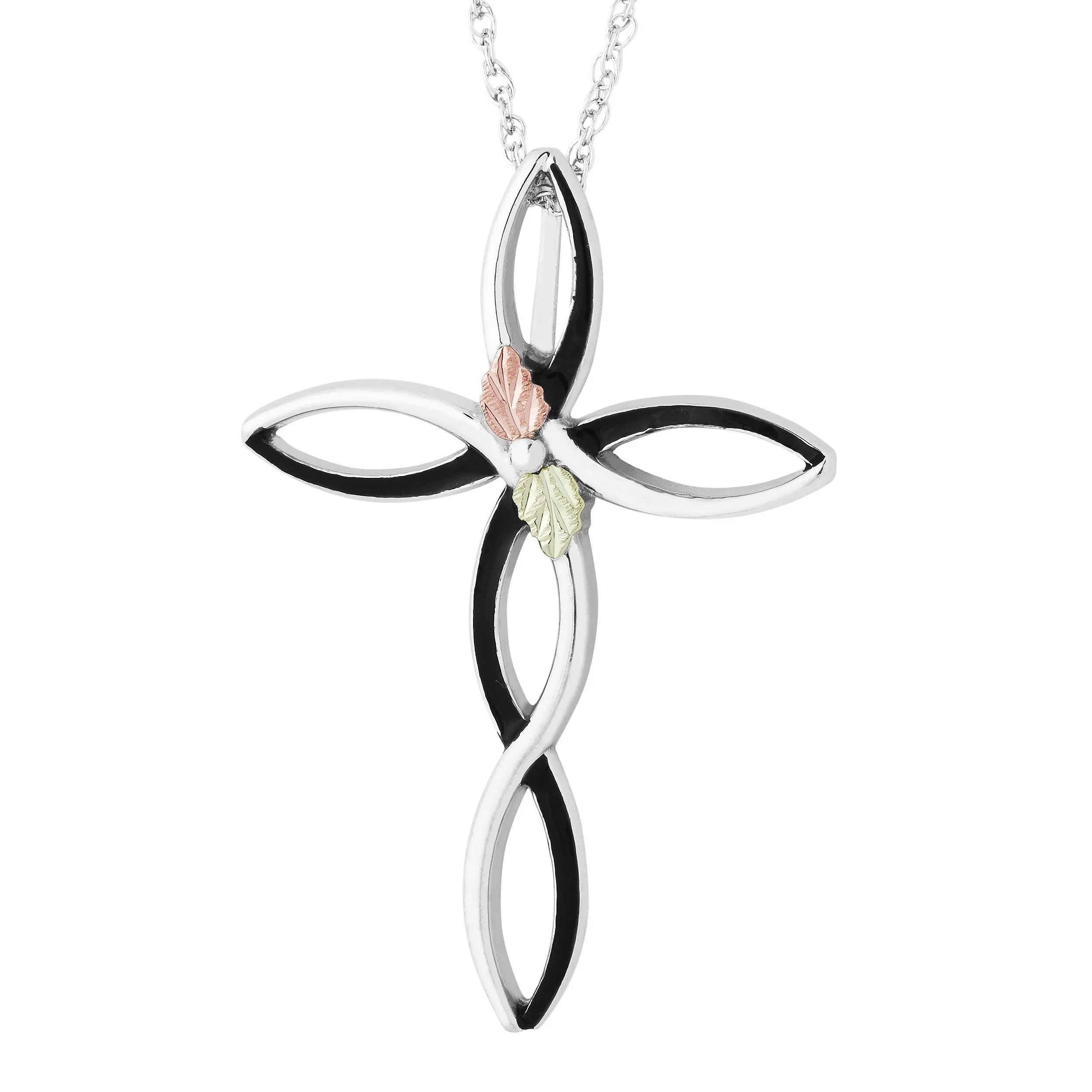 Stylish Cross II - Sterling Silver Black Hills Gold Pendant