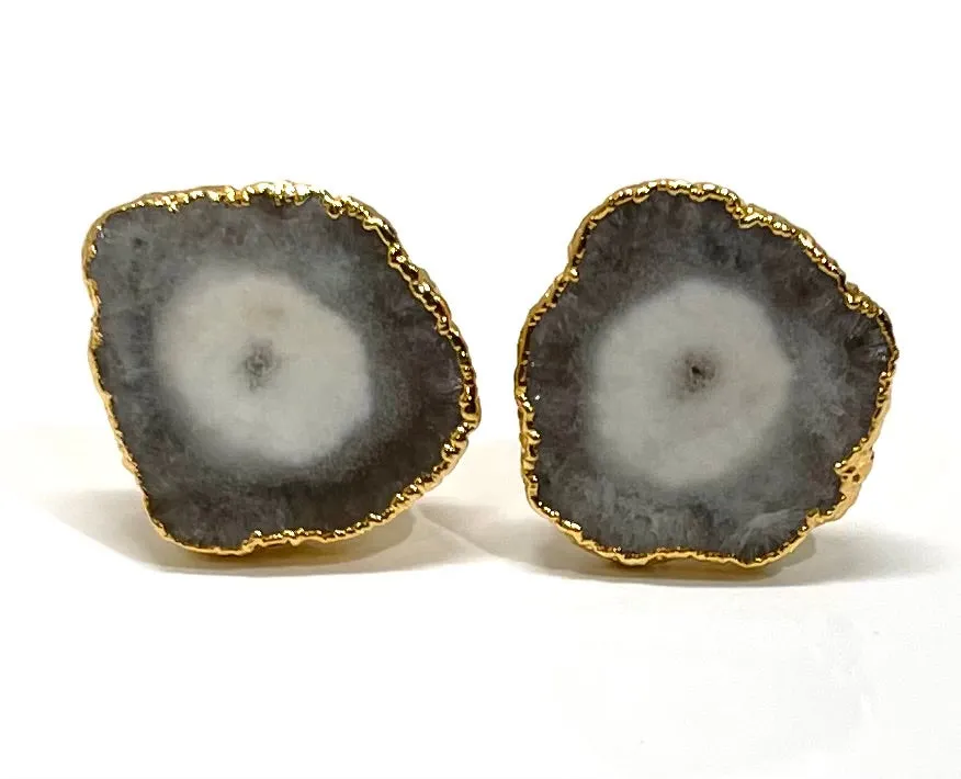Stylish Earth-Tones Geode 24k Gold Electroplated Cufflinks