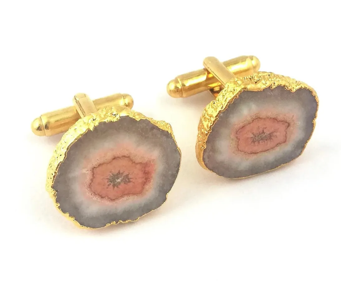 Stylish Earth-Tones Geode 24k Gold Electroplated Cufflinks
