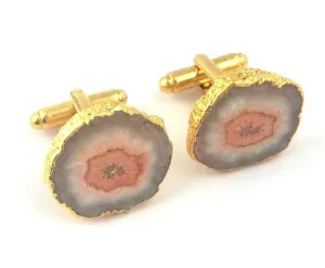Stylish Earth-Tones Geode 24k Gold Electroplated Cufflinks