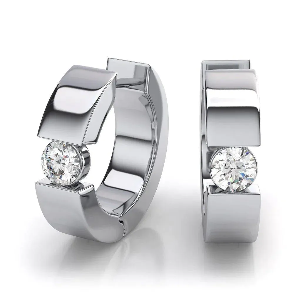 Stylish Floating Natural Earth Mined Diamond Hoop Earrings