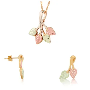 Stylish Foliage - Black Hills Gold Earrings & Pendant Set