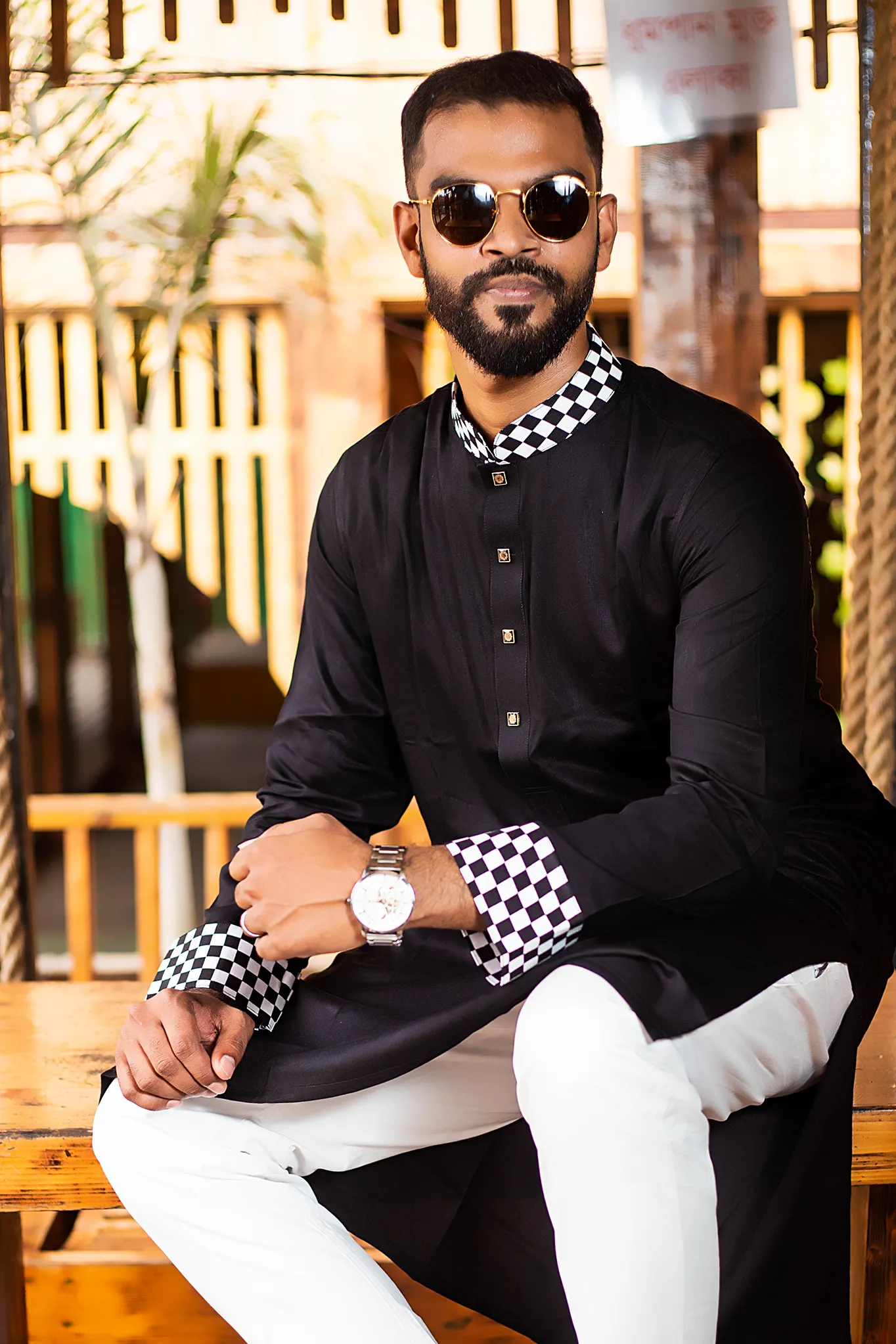 Stylish Neck Black Soft Cotton Premium Panjabi