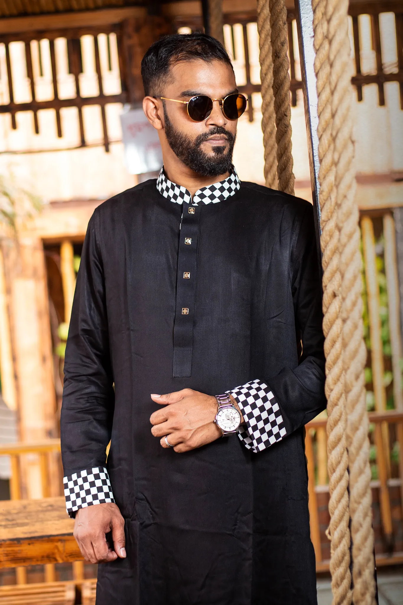 Stylish Neck Black Soft Cotton Premium Panjabi