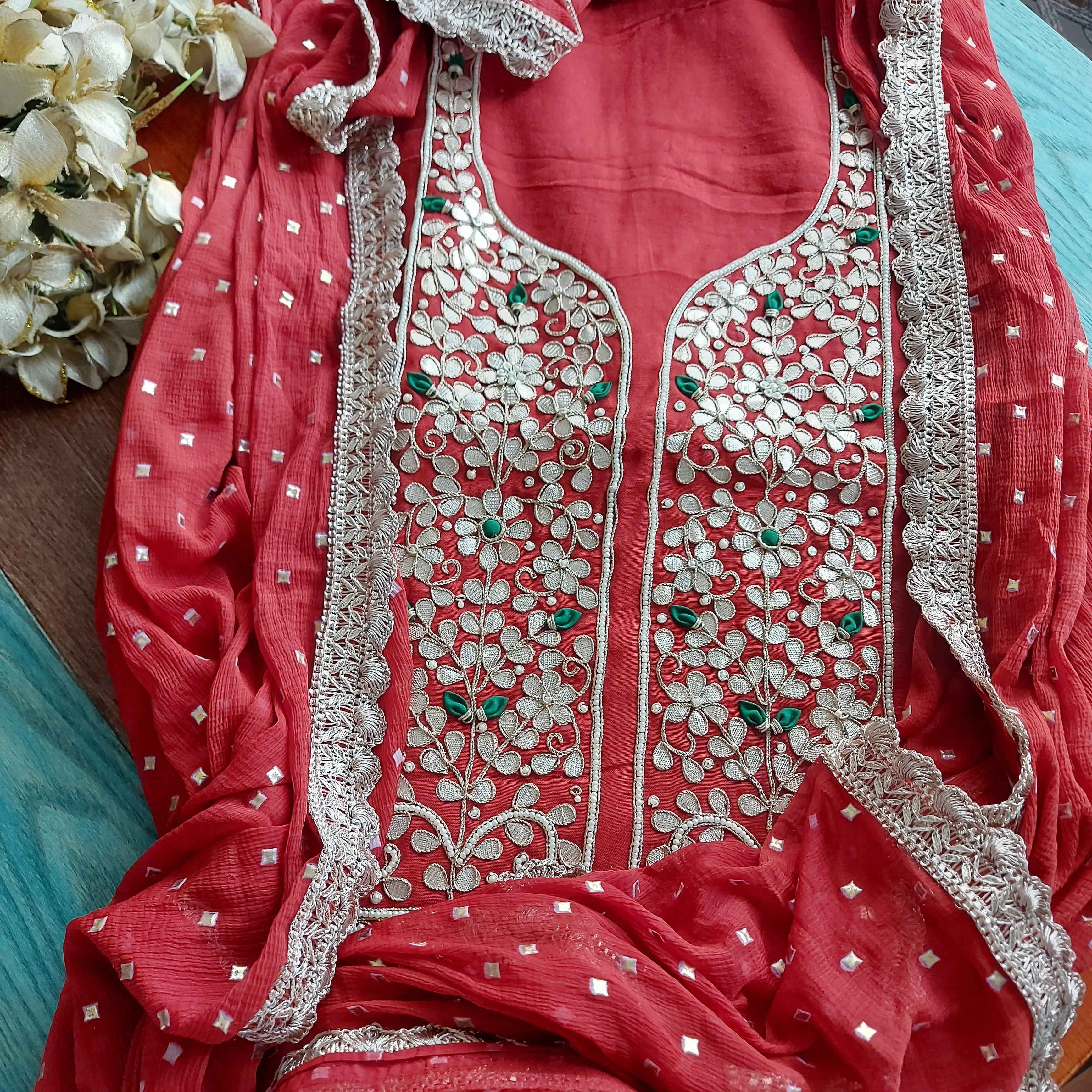 Stylish Rust Red Gotawork Salwar Suit