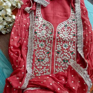 Stylish Rust Red Gotawork Salwar Suit