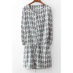 Stylish Scoop Neck Long Sleeve Full Paisley Print Women's Playsuit - Gray M