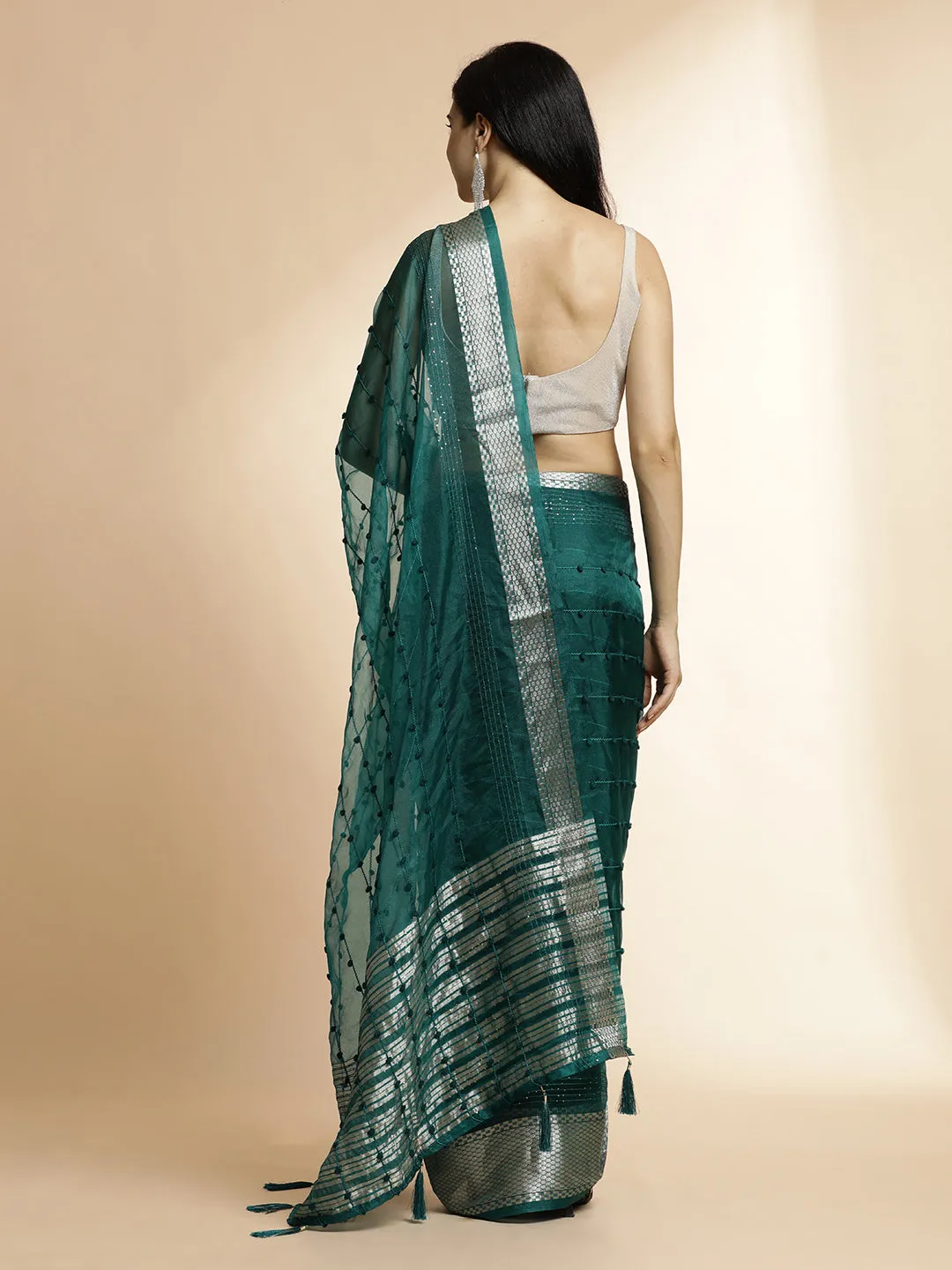 Teal Woven Design Khadi Organza Saree