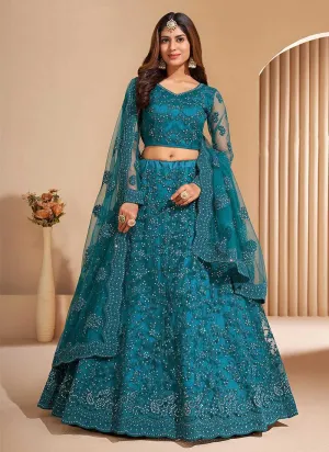 Tempo Teal Floral Embroidered Stylish Lehenga Choli