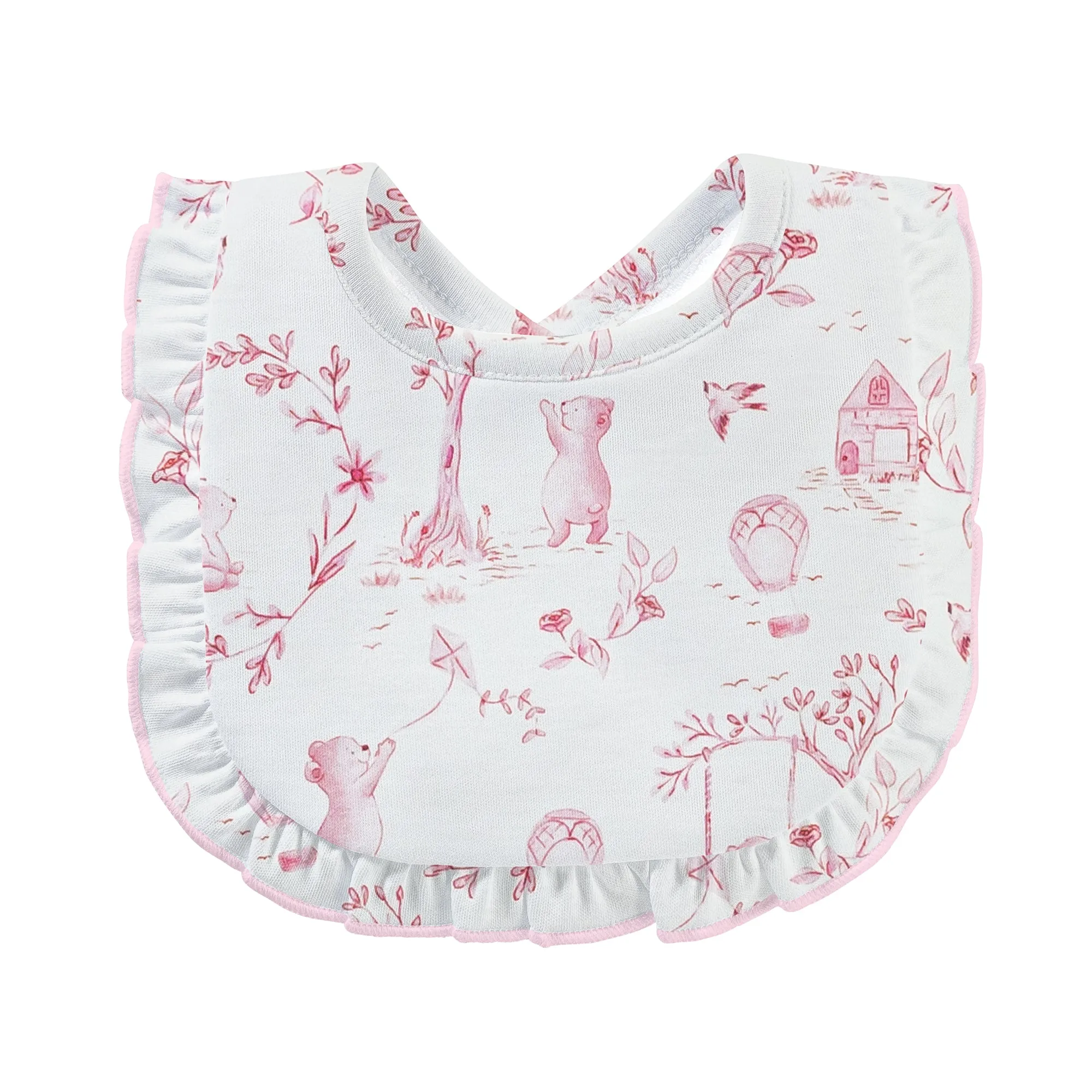 Toile de Juoy Pink Printed Bib with Ruffle