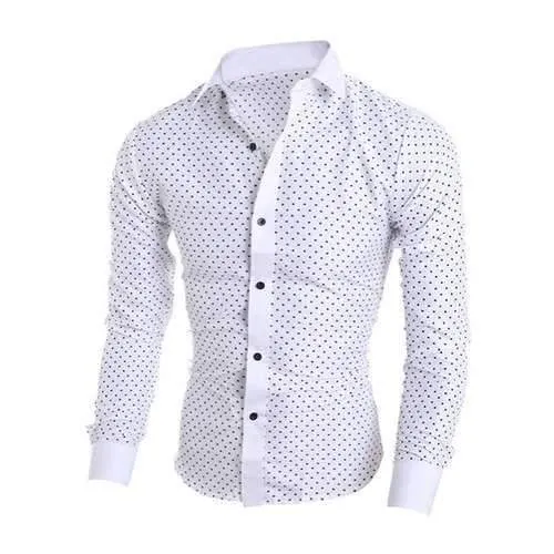 Turn-Down Collar Long Sleeve Stylish Stars Print Shirt For Men - White L