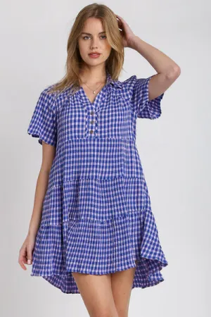 Umgee Check Yes Mini Dress in Blue