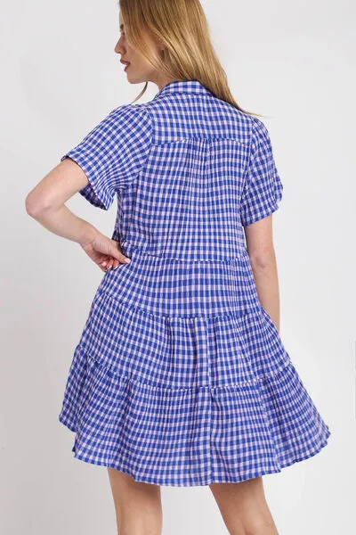 Umgee Check Yes Mini Dress in Blue