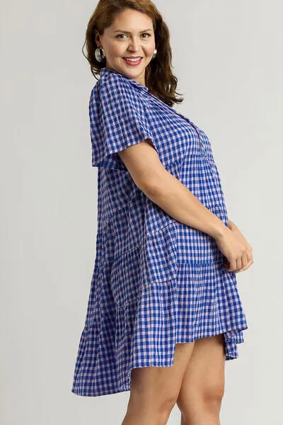 Umgee Check Yes Mini Dress in Blue