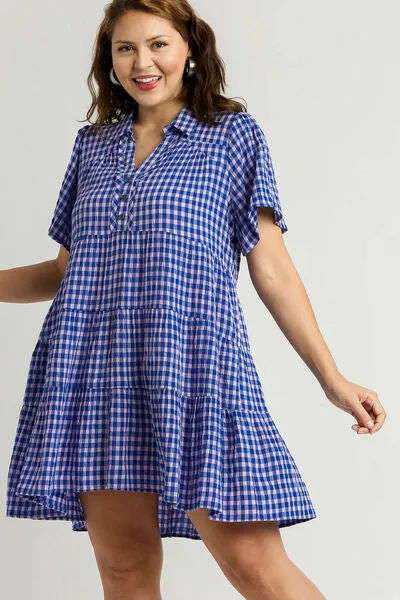 Umgee Check Yes Mini Dress in Blue