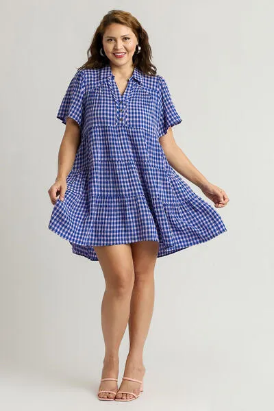 Umgee Check Yes Mini Dress in Blue