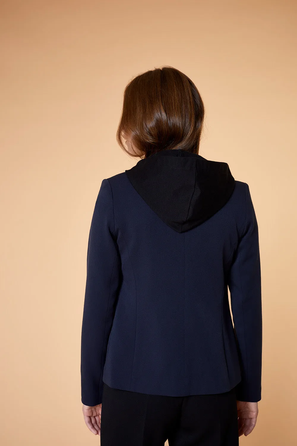 VANY - Veste marine façon laine froide à capuche amovible