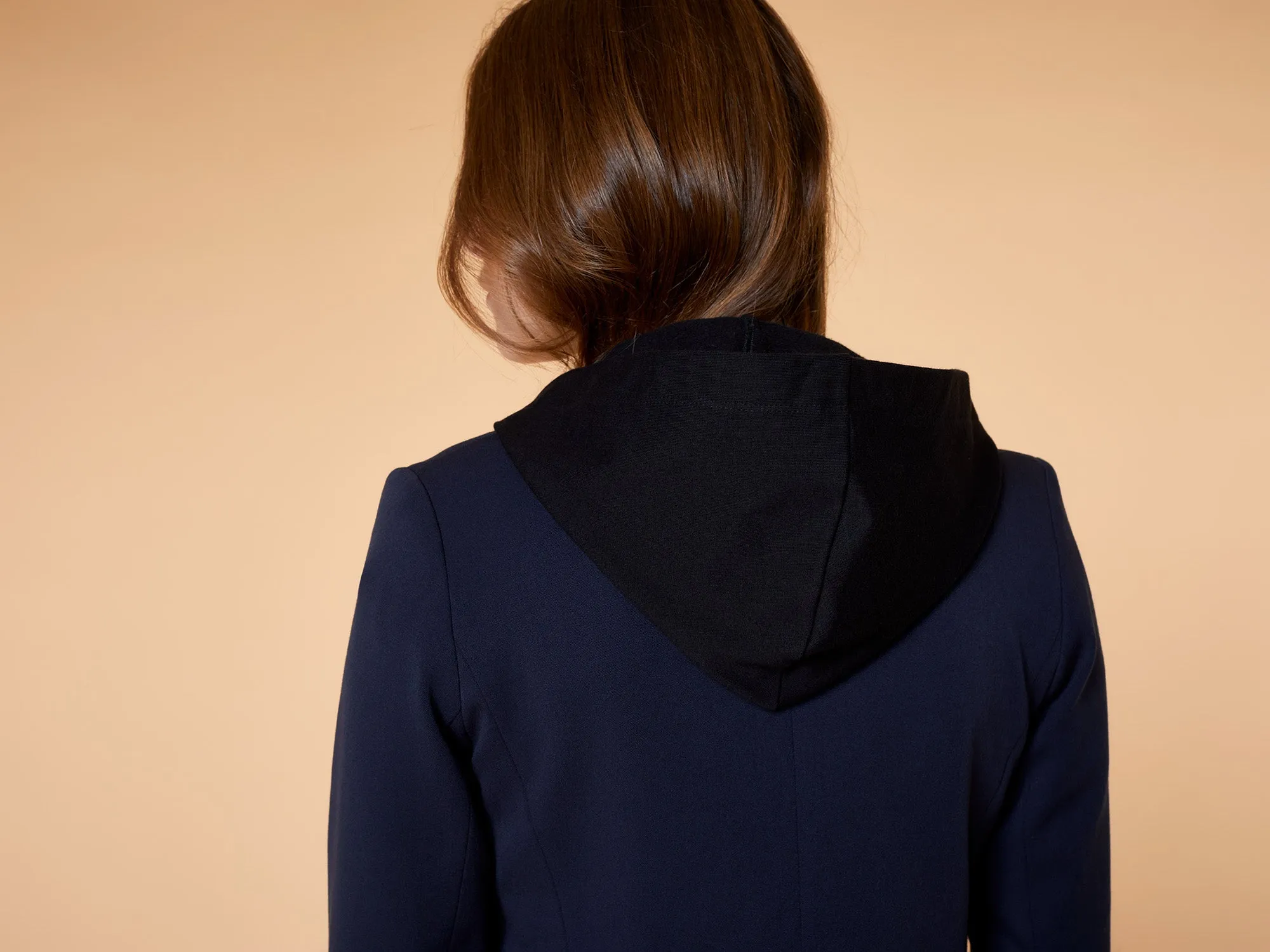 VANY - Veste marine façon laine froide à capuche amovible