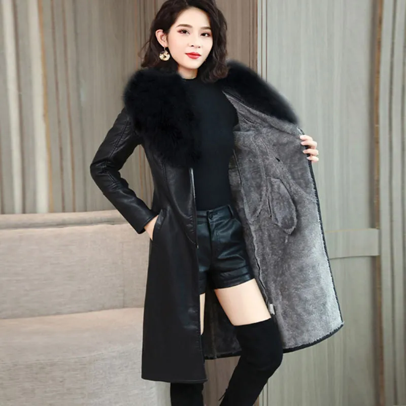 Velvet Lined Long Leather Jacket