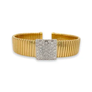 Wide Flexible 18K Yellow Gold Diamond Accent Bangle
