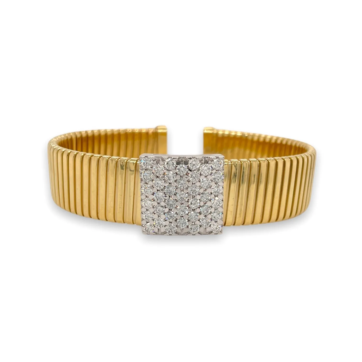 Wide Flexible 18K Yellow Gold Diamond Accent Bangle